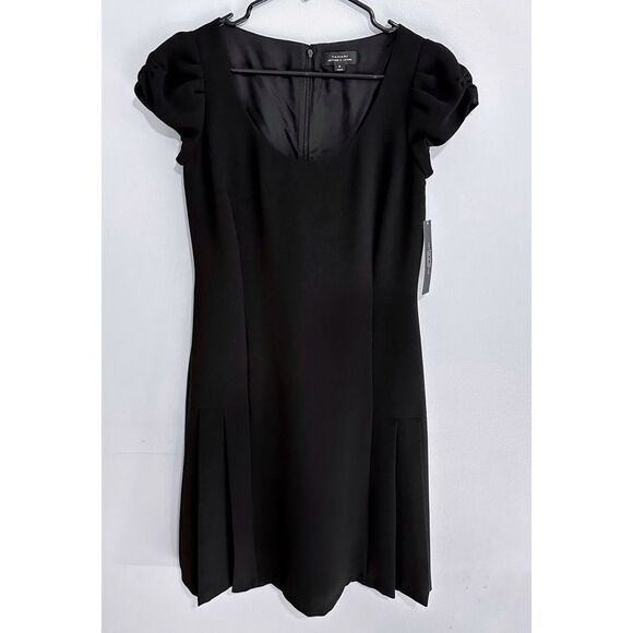 Tahari Size 2 Pleated Detail Puff Sleeves Black Juan Midi Dress NWT - Picture 2 of 11
